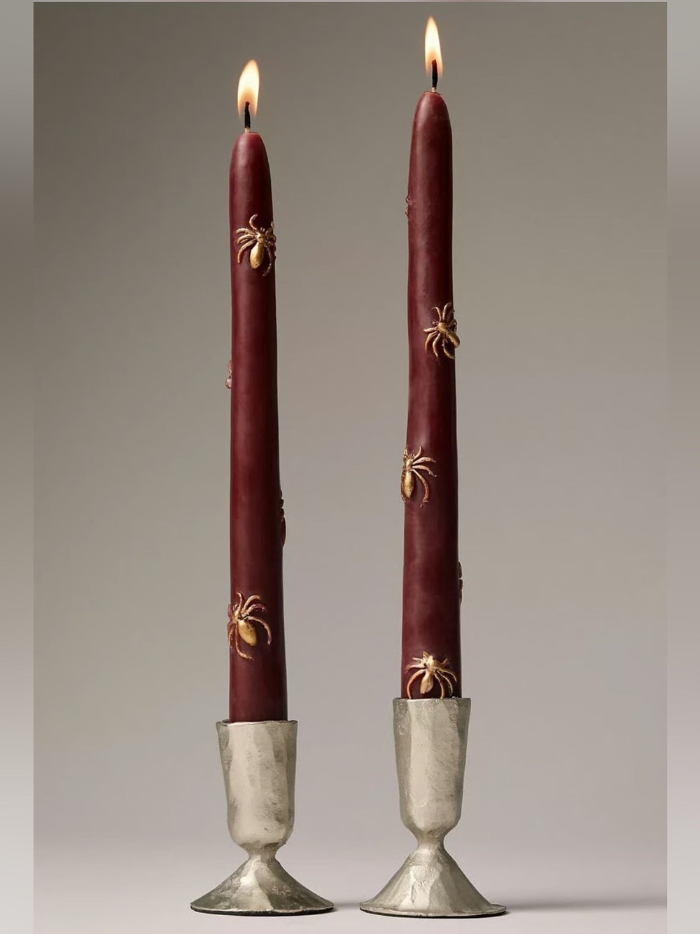 Anthropologie Halloween Red Gold Taper Candles Spider